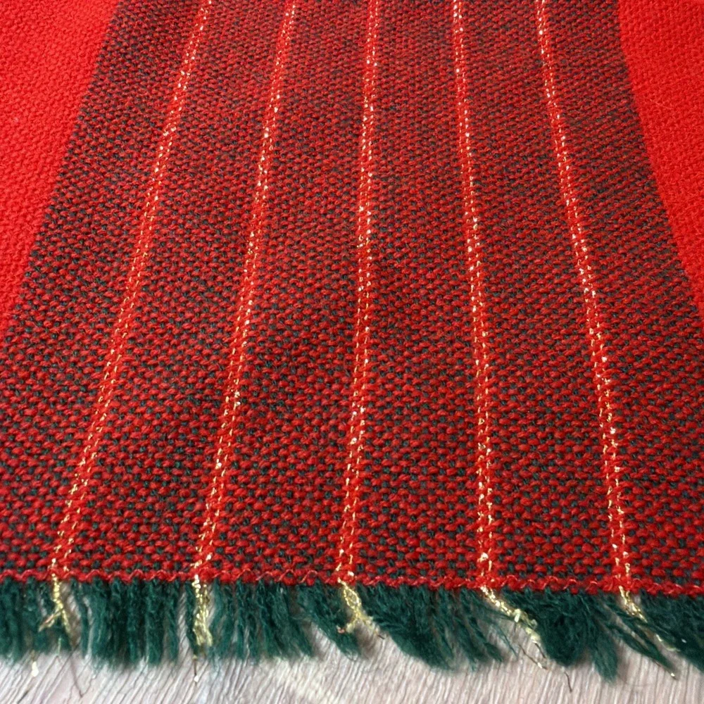 Set 14 Christmas Plaid Tartan 7 Placemats 7 Napkins Red Green Gold Woven Fringe